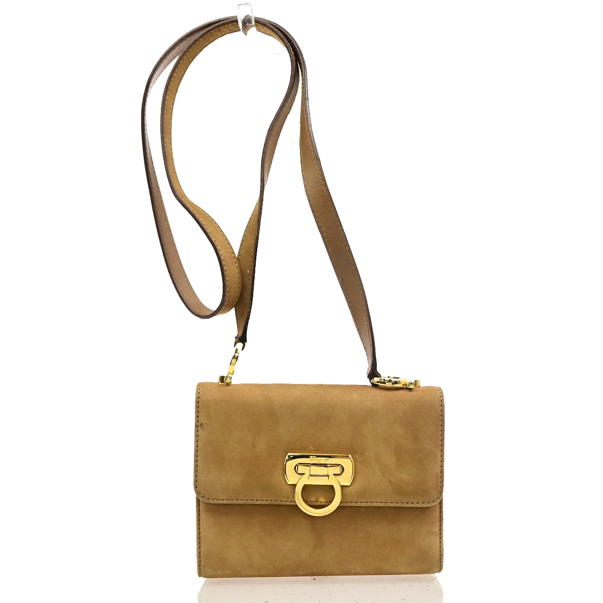 SALVATORE FERRAGAMO Logo Gancini Mini Shoulder Bag Suede Leather Beige 36KD112