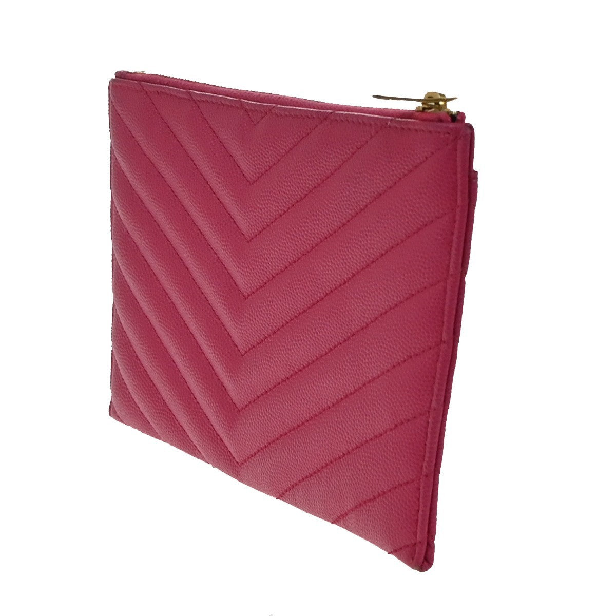 SAINT LAURENT Grain De Poudre Chevron Monogram Bill Pouch Bag Leather PK 86RF725