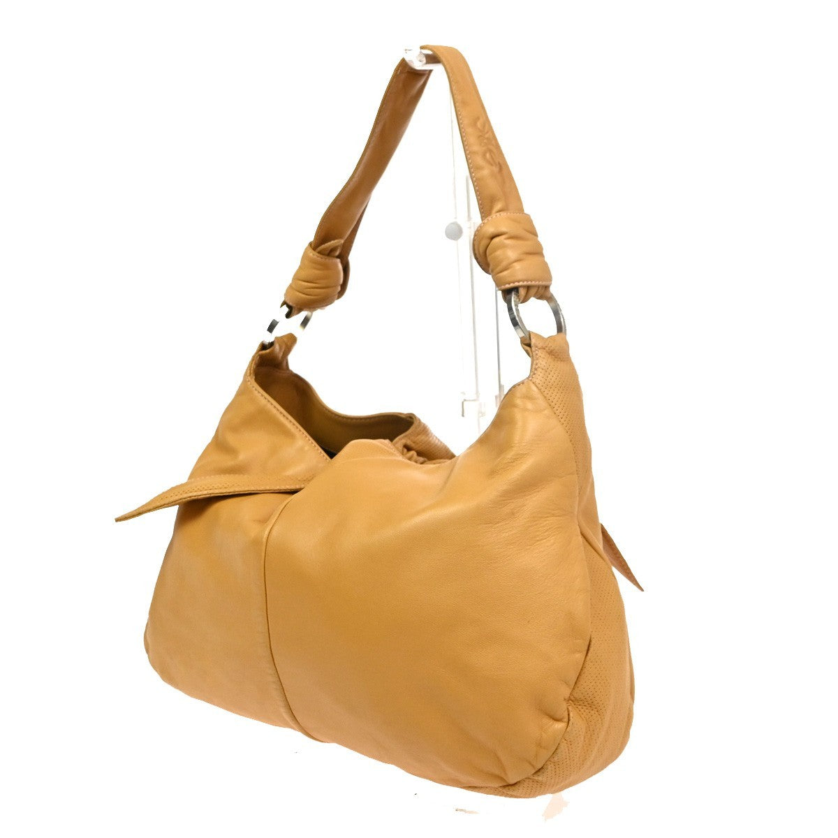 LOEWE Logo Anagram Knot Hobo Shoulder Hand Bag Leather Beige SHW Spain 73CA770