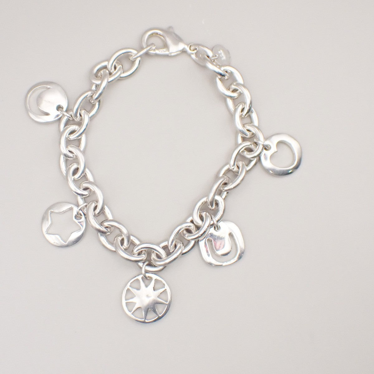 TIFFANY & CO. 5 Charm Stencil Chain Bracelet Sterling Silver AG 925 33KD047