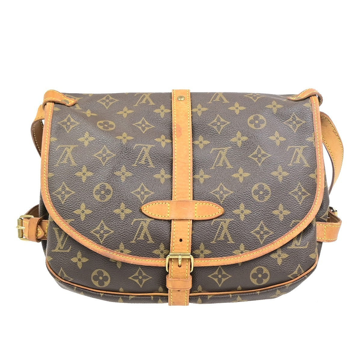 LOUIS VUITTON Logo Saumur 30 Shoulder Bag Monogram Leather Brown M42256 87YJ234