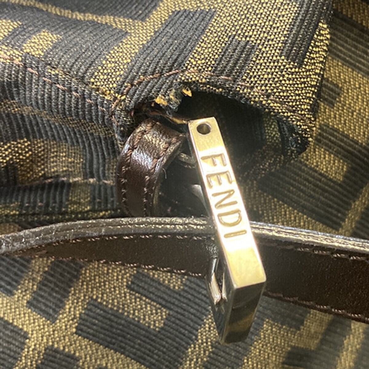FENDI Logo Mamma Zucca Pattern Shoulder Bag Canvas Leather Brown SHW 96YF583