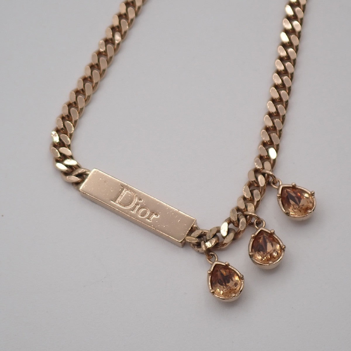 CHRISTIAN DIOR CD Logo Rhinestone Pendant Necklace Charm Gold 05KP244