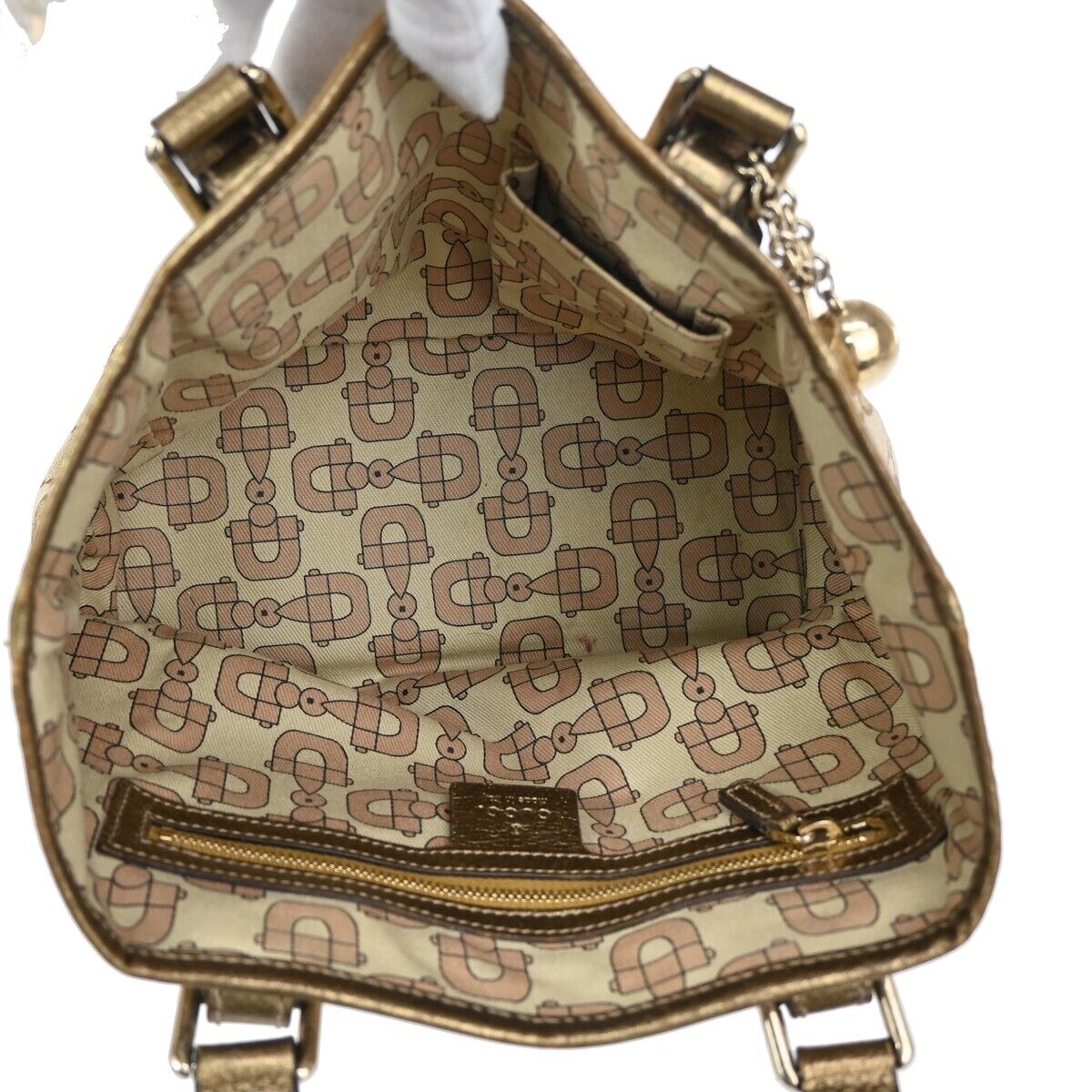 GUCCI GG Pattern Sherry Mini Hand Bag canvas Leather Beige Gold Italy 67DA078