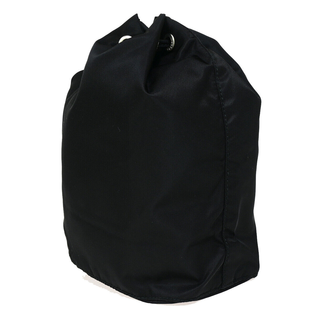 PRADA Logo Tessuto Drawstring Pouch Nylon Leather Black SHW Italy 61YF613