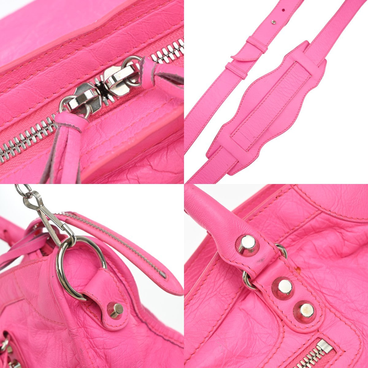 BALENCIAGA City 2Way Shoulder Hand Bag Leather Neon Pink SHW 689RP122