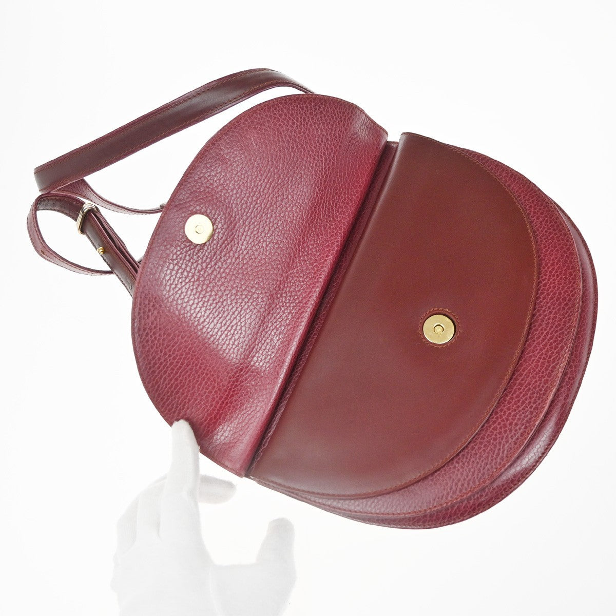 MUST DE CARTIER 2C Logo Shoulder Hand Bag Leather Red Burgundy GHW Spain 36CA740