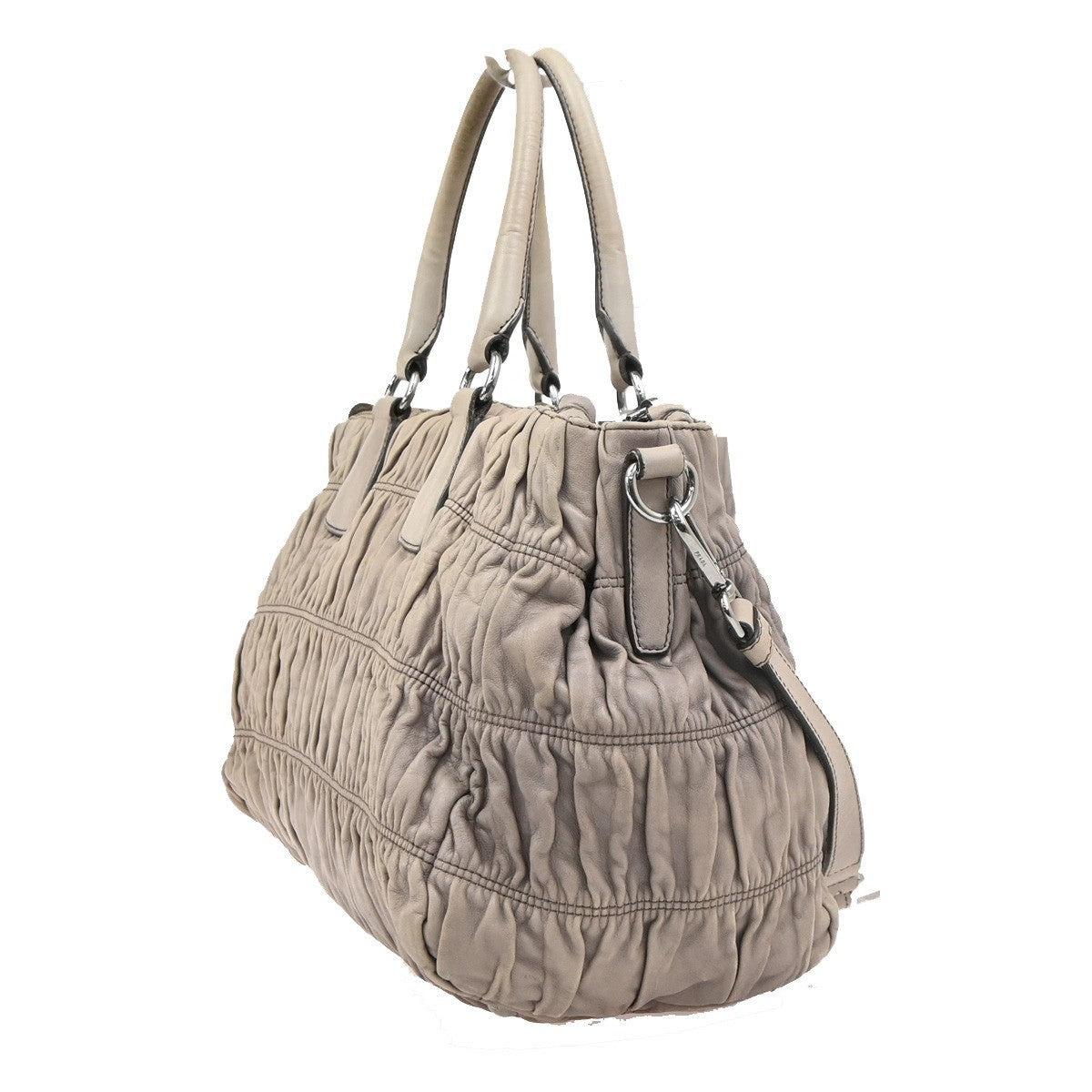 PRADA Logo Gaufre 2Way Shouler Hand Bag Leather Gray SHW Italy 35YJ258