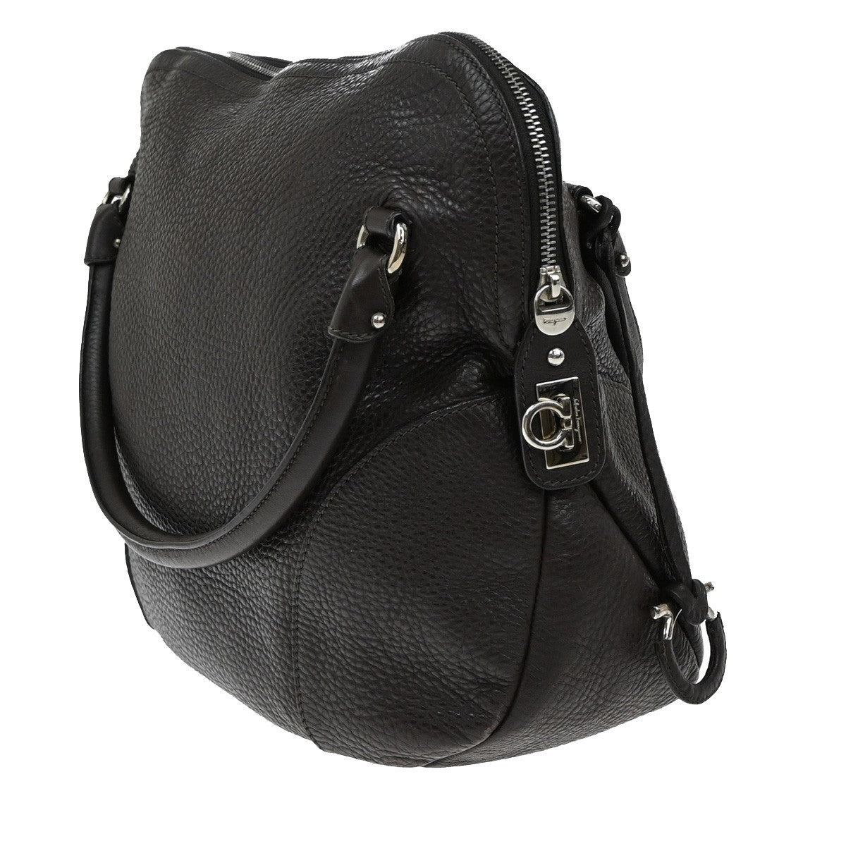 SALVATORE FERRAGAMO Logo Gancini Shoulder Hand Bag Leather Brown 32EF905