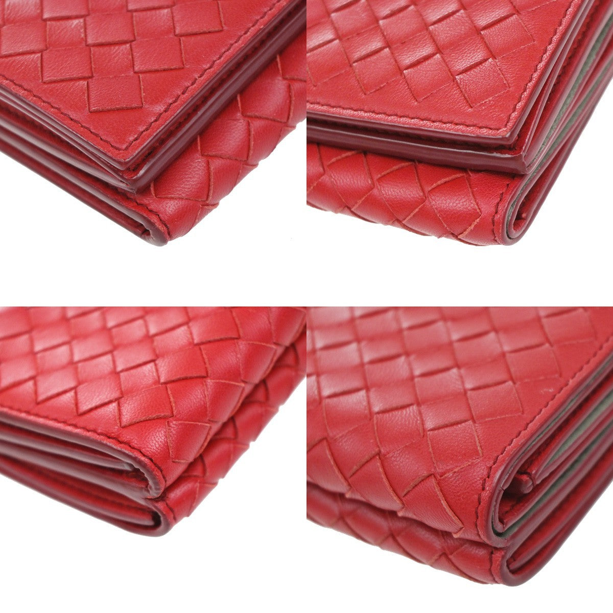 BOTTEGA VENETA INTRECCIATO Trifold Compact Wallet Leather Red Italy 30EF906