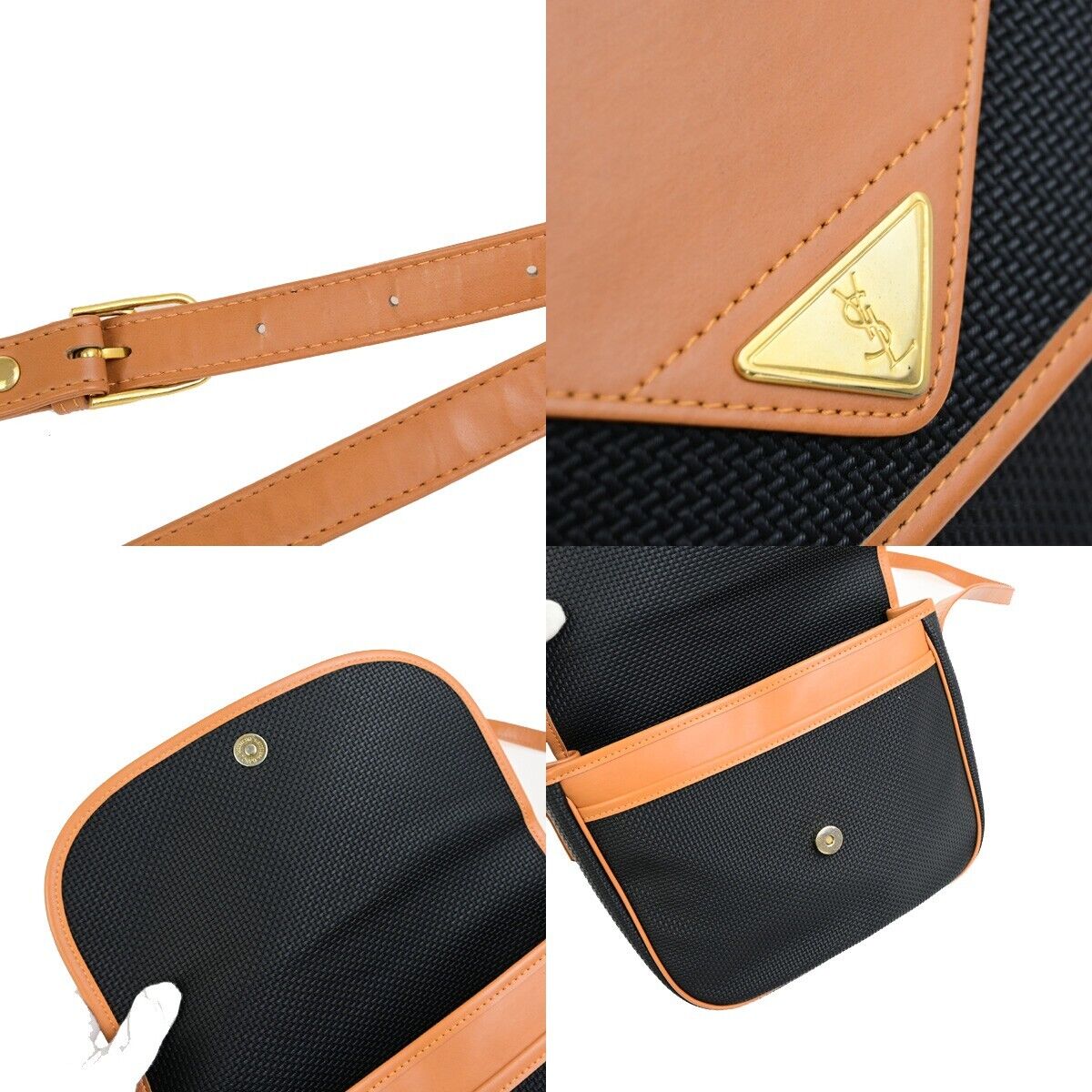 YVES SAINT LAURENT YSL Logo Crossbody Shoulder Bag PVC Leather Brown BK 60FB372