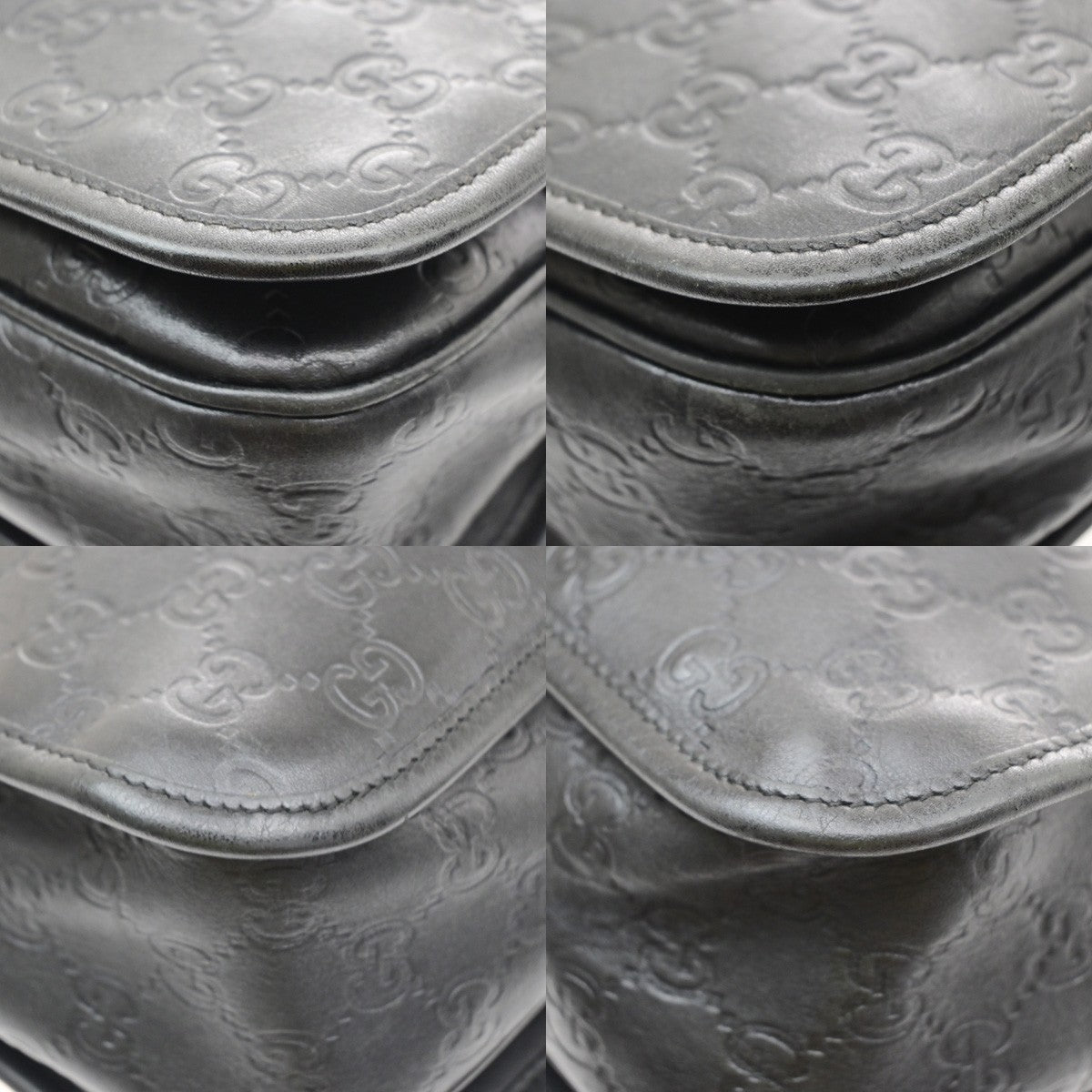 GUCCI GG Pattern Guccissima Shoulder Bag Embossing Leather Black Italy 62SA167
