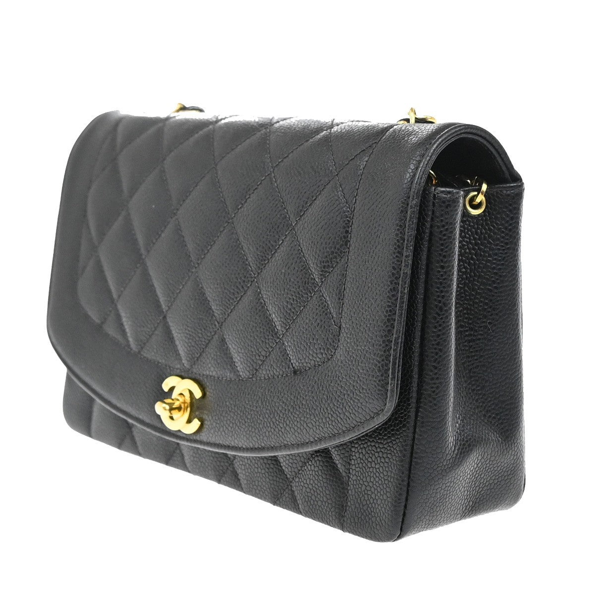 CHANEL CC Diana 25 Chain Shoulder Bag Calfskin Leather Black Vintage 282RF866