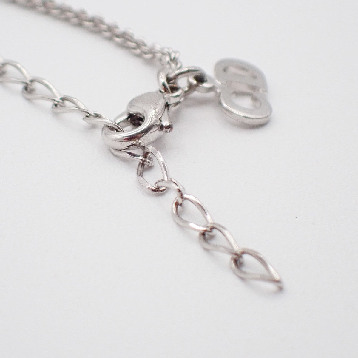 CHRISTIAN DIOR D Logo Dice Charm Necklace Rhinestone Silver Accessory 02KB500