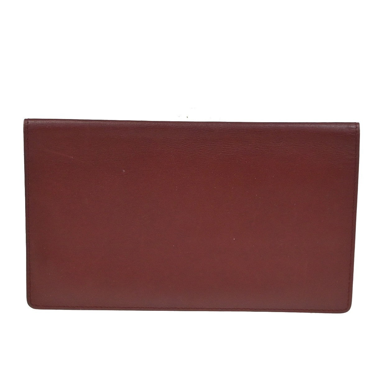 Cartier 2C Logo Bifold Long Wallet Purse Leather Bordeaux Gold Spain 08ZA228