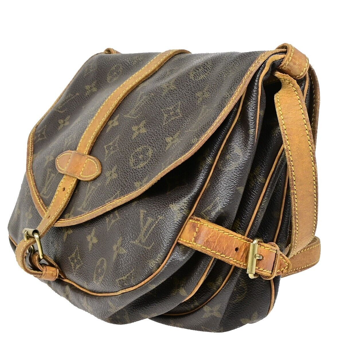 LOUIS VUITTON Logo Saumur 30 Shoulder Bag Monogram Leather Brown M42256 64EB111