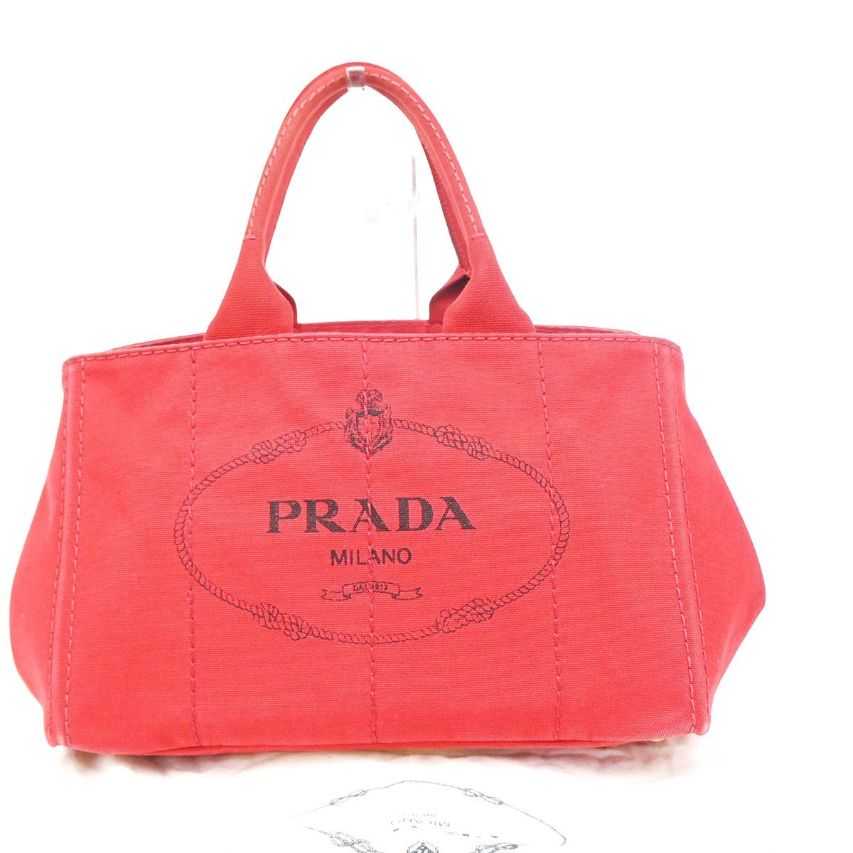 PRADA Logo CANAPA Shoulder Hand Tote Bag Canvas Leather Red GHW Italy 34AA200