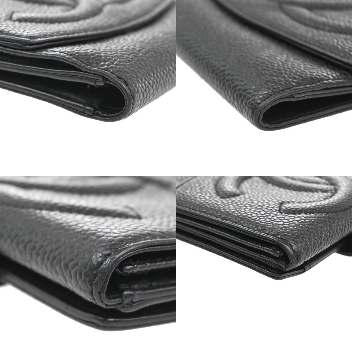 CHANEL CC Bifold Compact Wallet Grained Calfskin Leather Black Vintage 04KB916