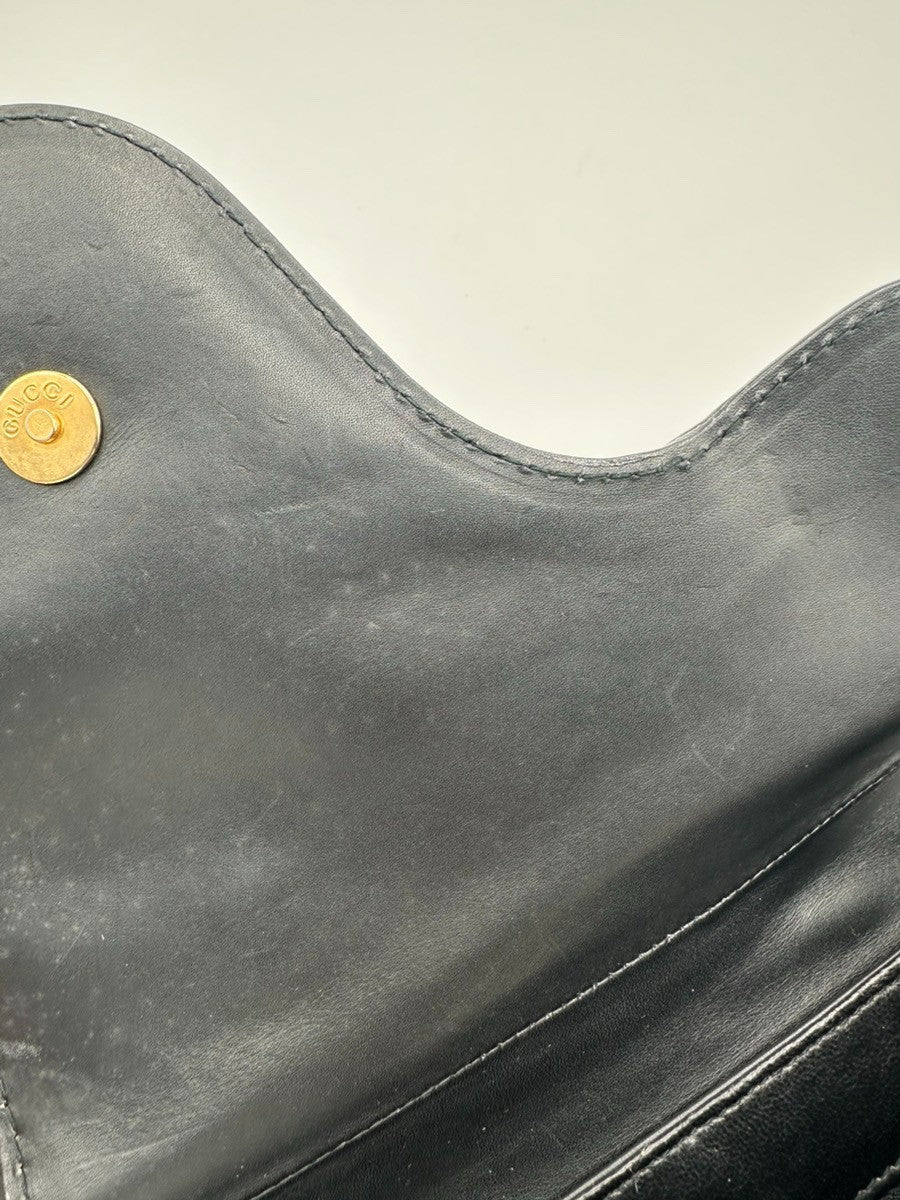 GUCCI Stirrup Saddle Flap Shoulder Bag Leather Italy Black GHW 62CA794