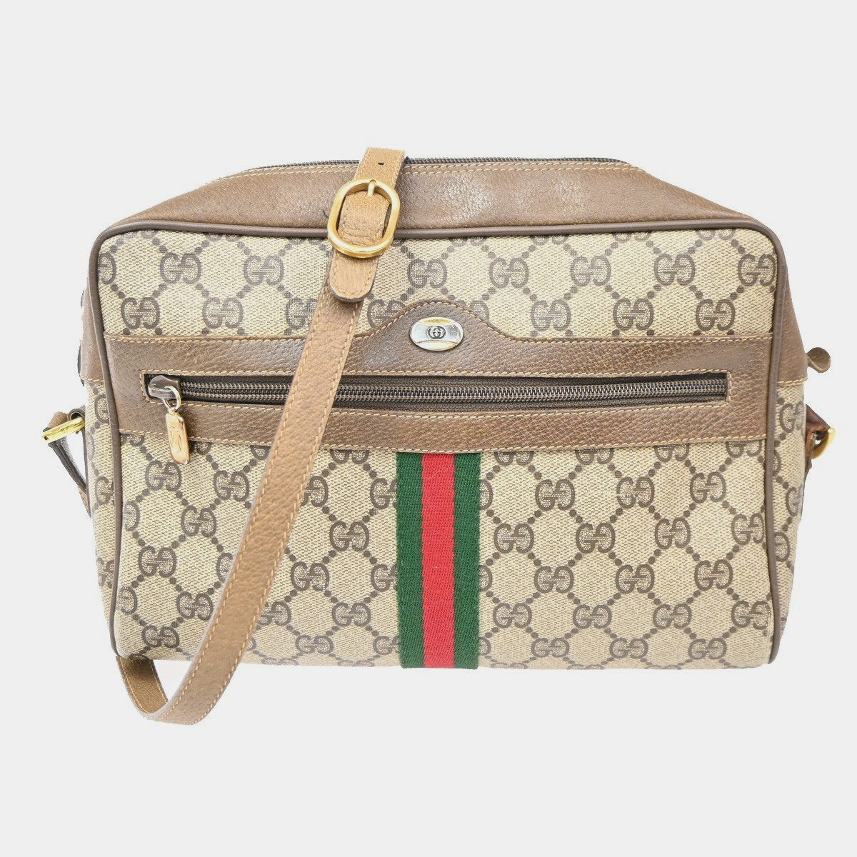 GUCCI GG Pattern Sherry Crossbody Shoulder Bag PVC Leather Brown 32CA618