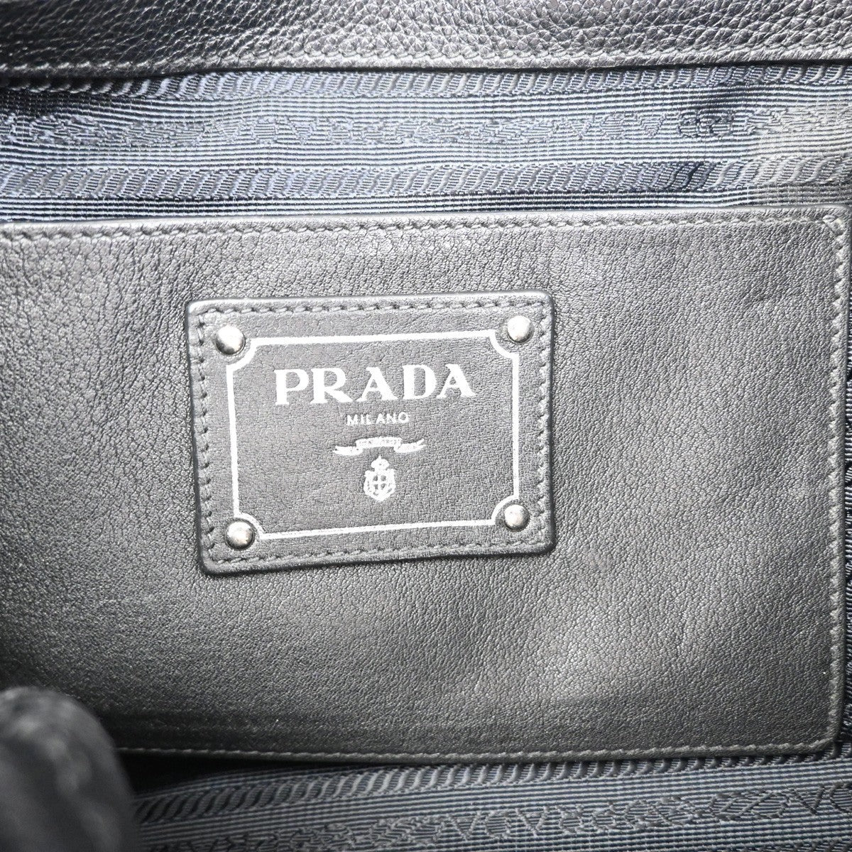 PRADA Logo Shoulder Hand Tote Bag Vitello Daino Leather Black SHW 87KC950