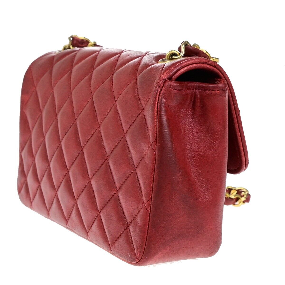CHANEL CC Mini Matelasse Chain Shoulder Bag Leather Red GHW Vintage 696RK682