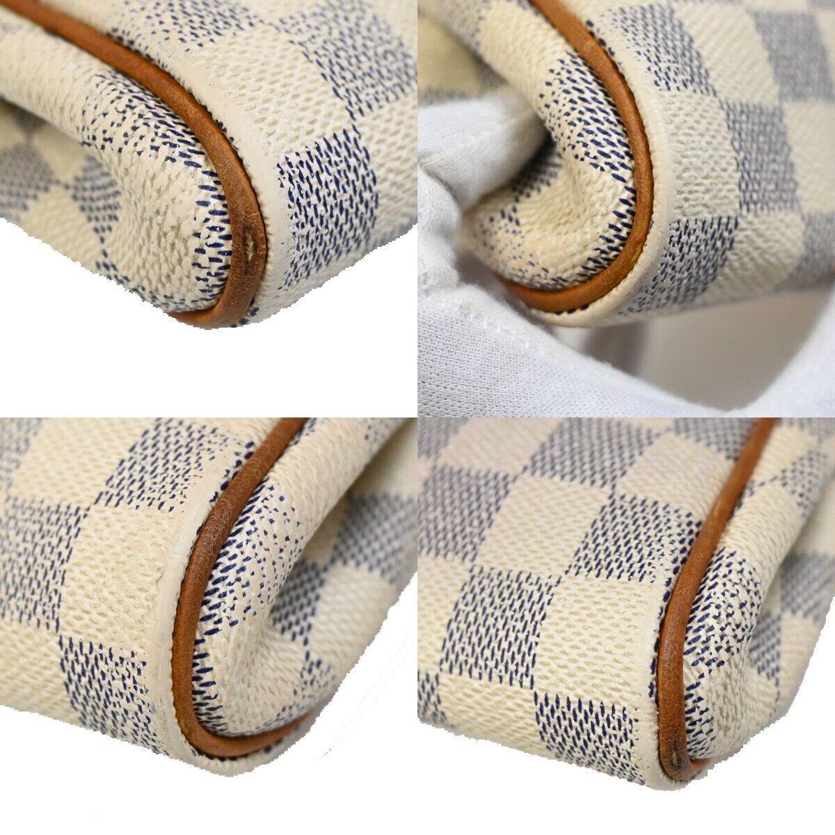 LOUIS VUITTON Eva Chain Shoulder Bag Damier Azur Leather White N55214 10FA502