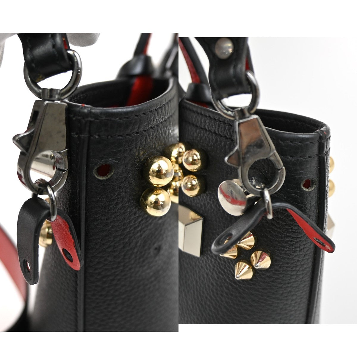 CHRISTIAN LOUBOUTIN Logo Studs 2Way Shoulder Hand Bag Leather Black 33YH852