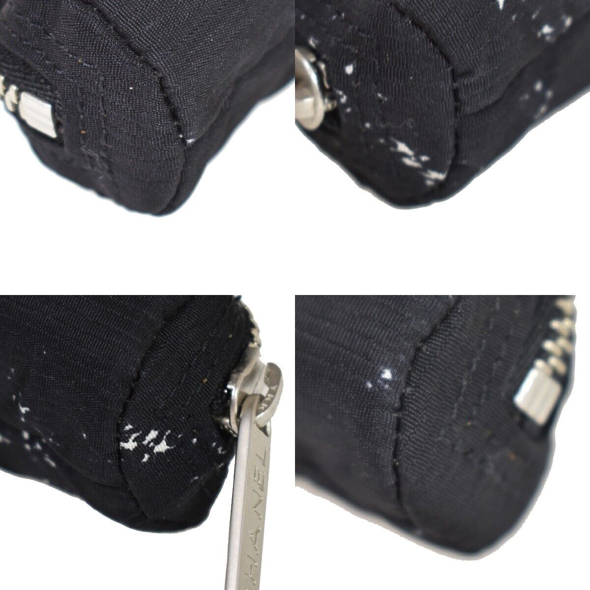 CHANEL CC Logo Travel Line Pen Case Pouch Nylon Black Silver France 04RH703