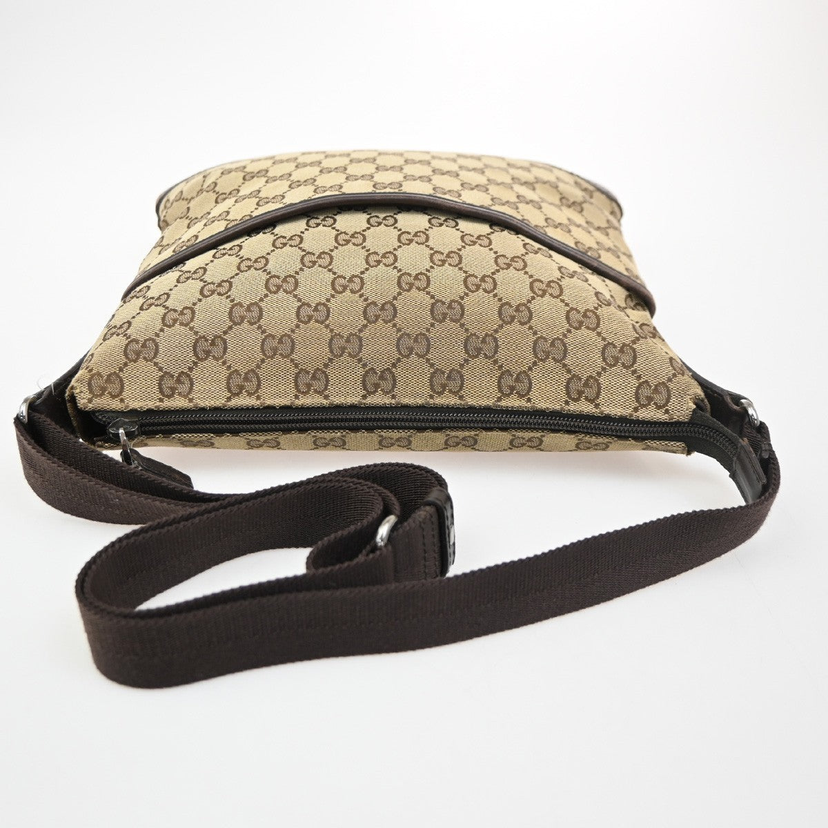 GUCCI Logo GG Crossbody Shoulder Bag Leather Canvas Brown SHW Italy 65TA715