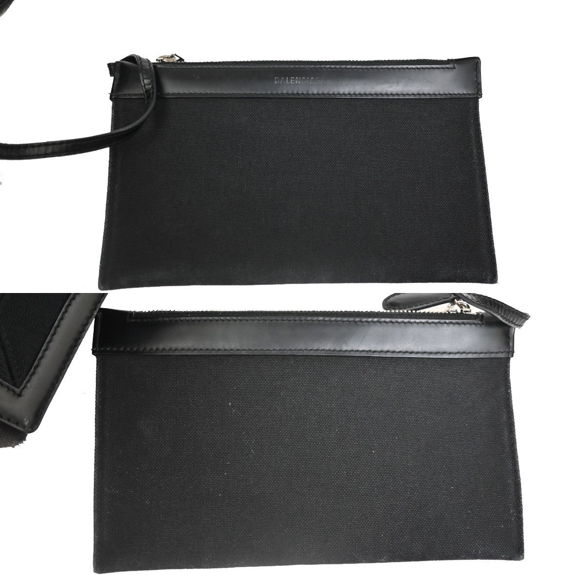 BALENCIAGA Navy Cabas S Hand Tote Bag Canvas Leather Black with Pouch 36ZA303