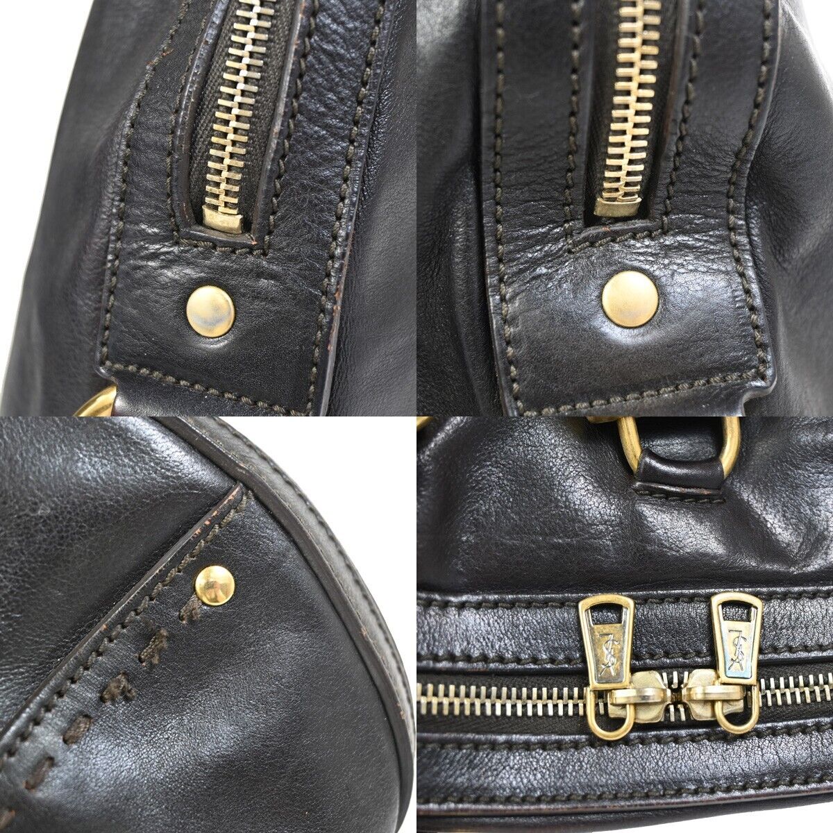 YVES SAINT LAURENT YSL Logo Rive Gauche Hand Bag Soft Leather Brown 62SH775