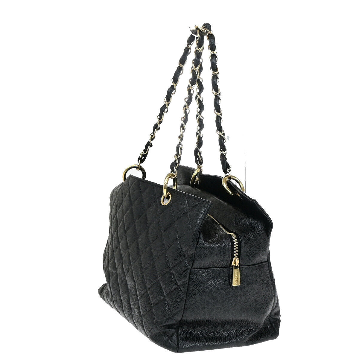CHANEL CC Matelasse Chain Shoulder Bag Caviar Skin Leather Black GHW 307RJ936