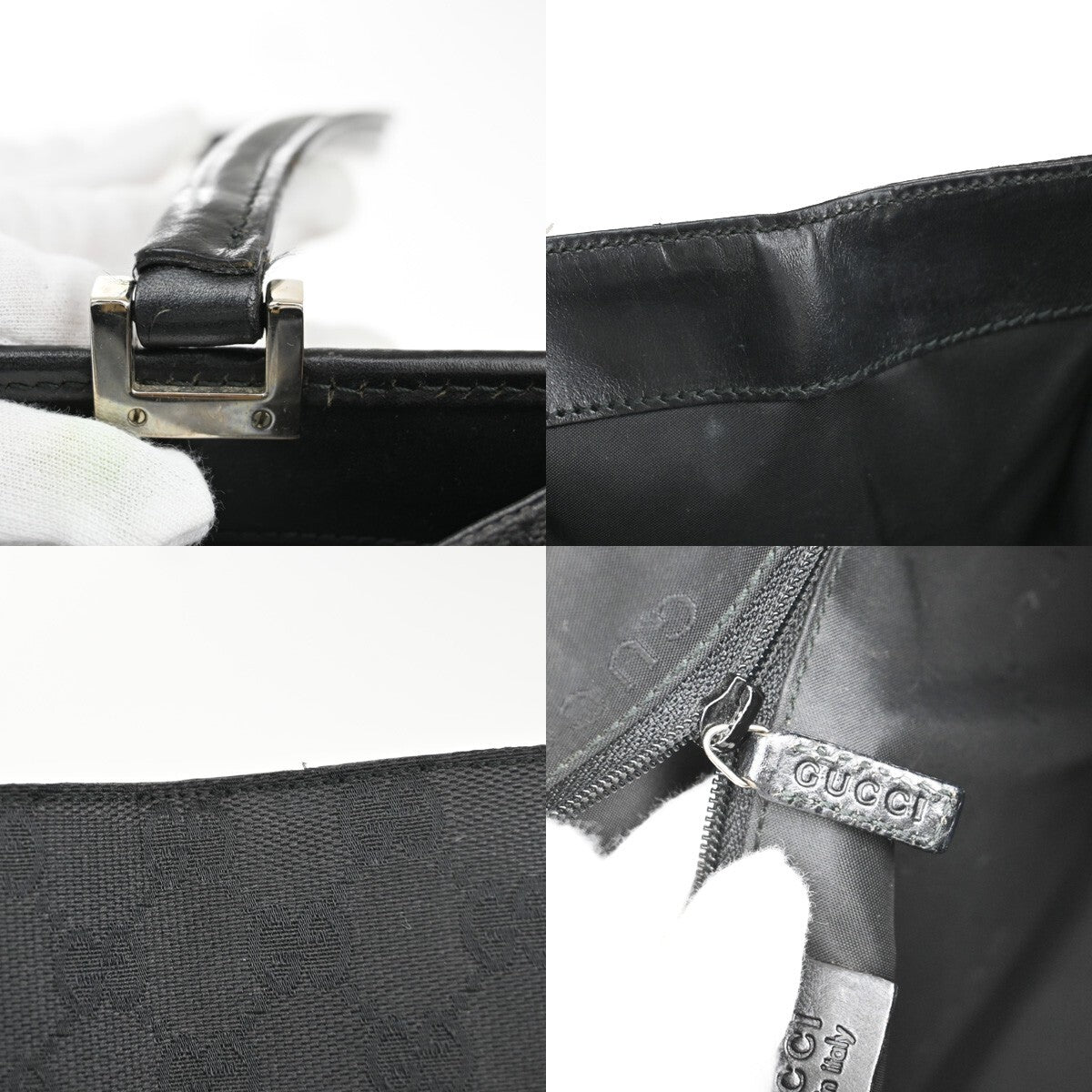 GUCCI Logo Jackie GG Pattern Shoulder Hand Bag Canvas Leather Black SHW 36EE304