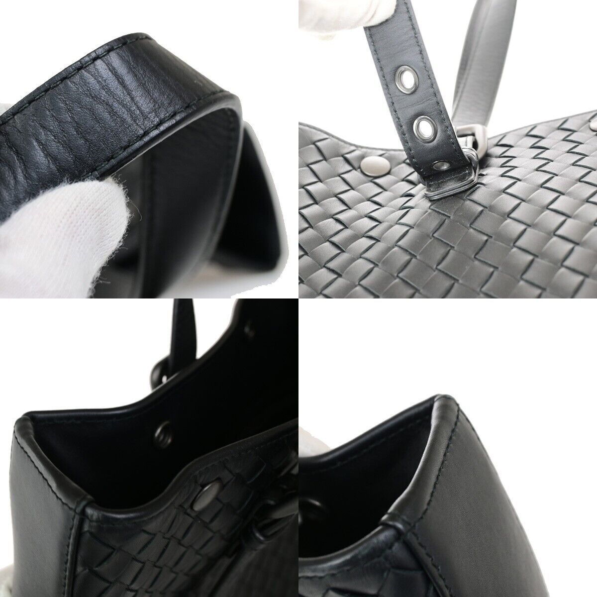 BOTTEGA VENETA Logo  Intrecciato Shoulder Tote Bag Leather Black Italy 20RF196