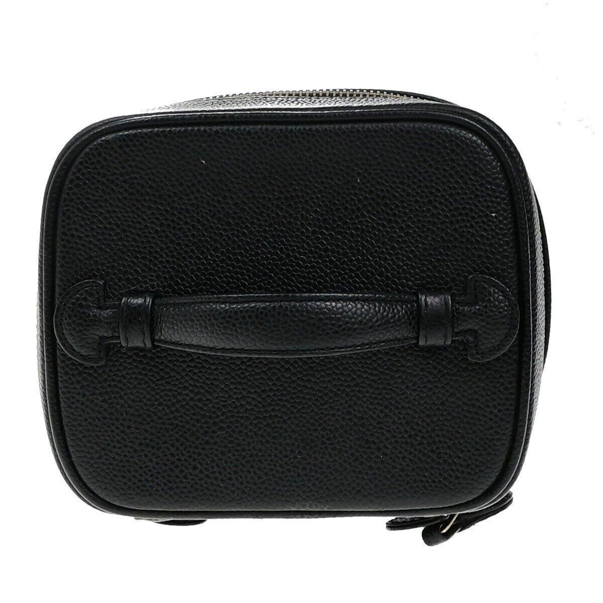 CHANEL CC Vanity Cosmetic Hand Bag Grained Calfskin Leather Black GHW 666RK928