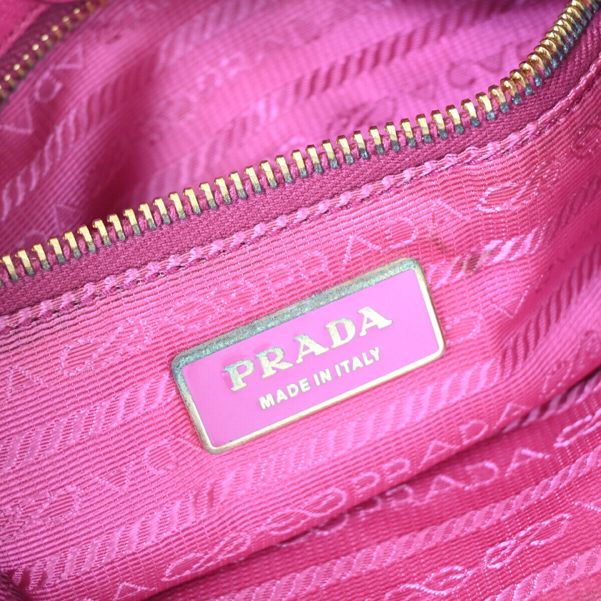 PRADA MILANO Logo Ribbon 2Way Shoulder Hand Tote Bag Leather Pink Gold 34YE444