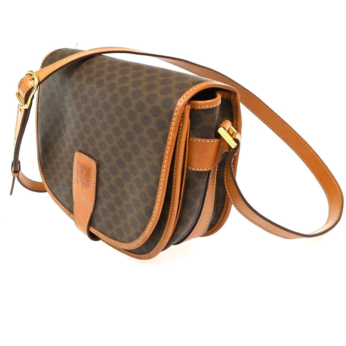 CELINE Logo Macadam Crossbody Shoulder Bag PVC Leather Brown Italy 35KC353
