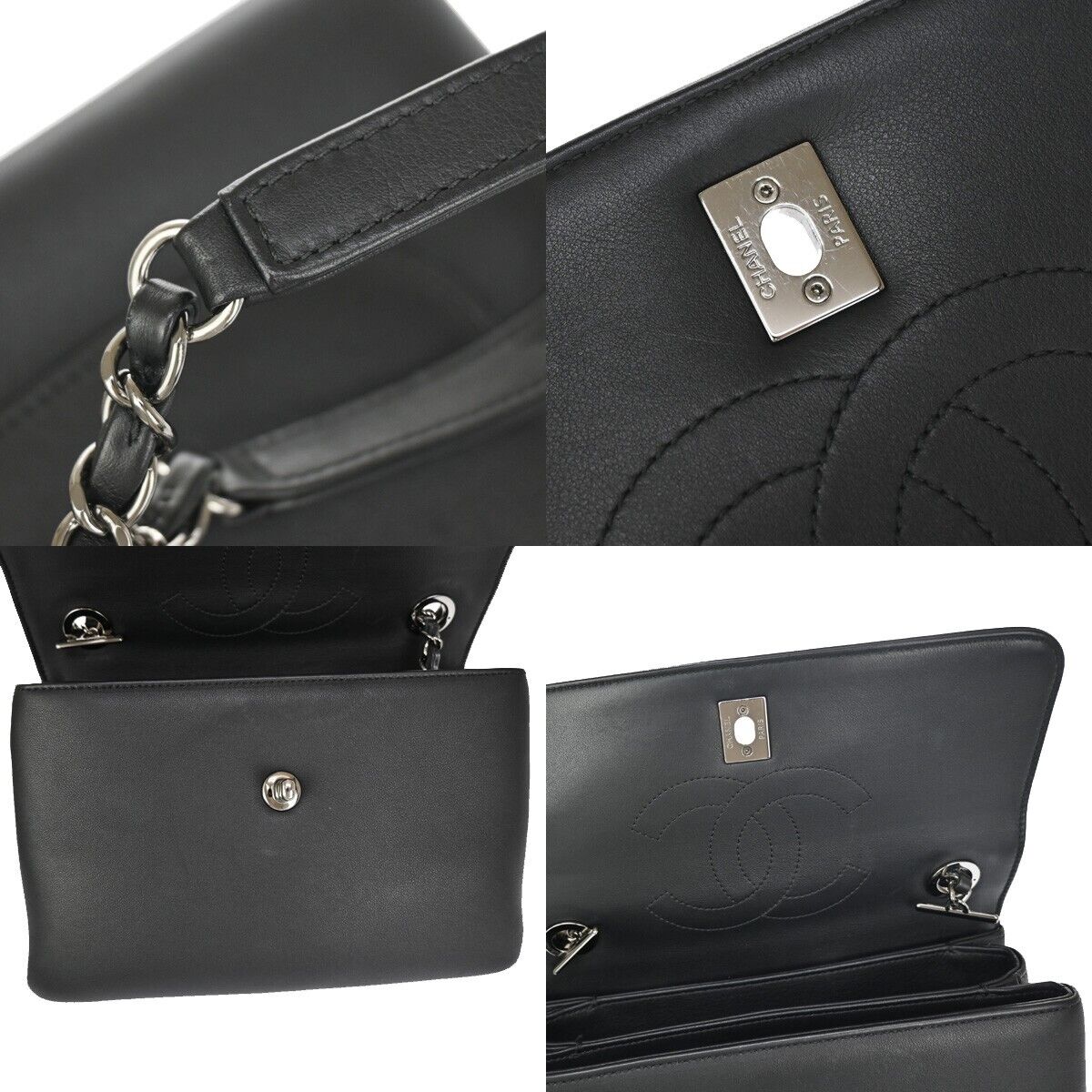 CHANEL CC Logo 2Way Chain Shoulder Hand Bag Leather Black SHW Italy 110RJ035