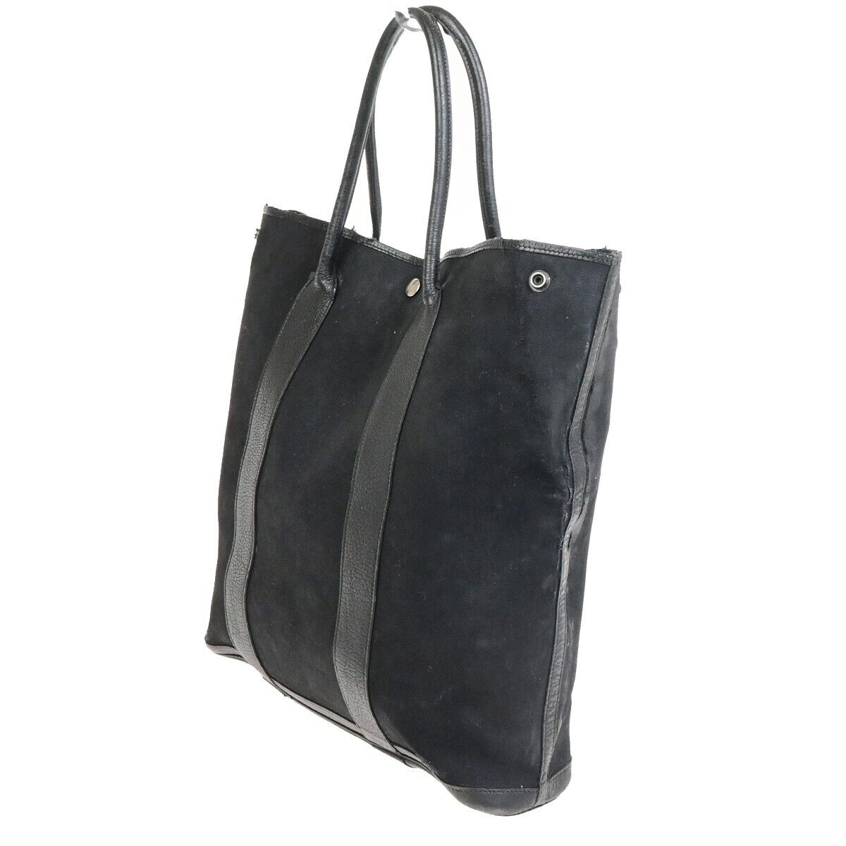 HERMES Logo Garden File 37 Hand Tote Bag Canvas Leather Black Silver 69FA285