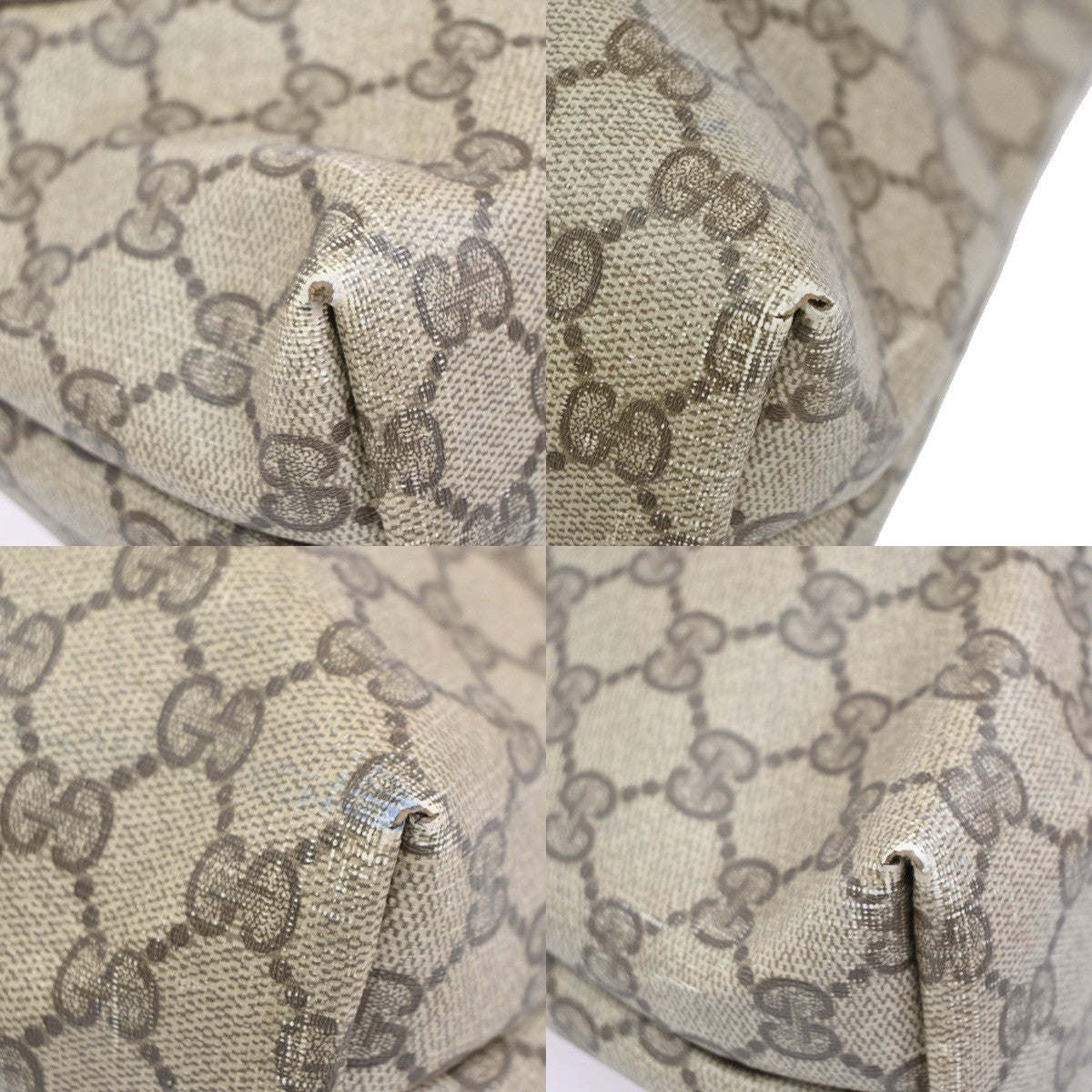 GUCCI Logo Sherry GG Pattern 2set Shoulder Hand Bag PVC Leather Beige 86KC963