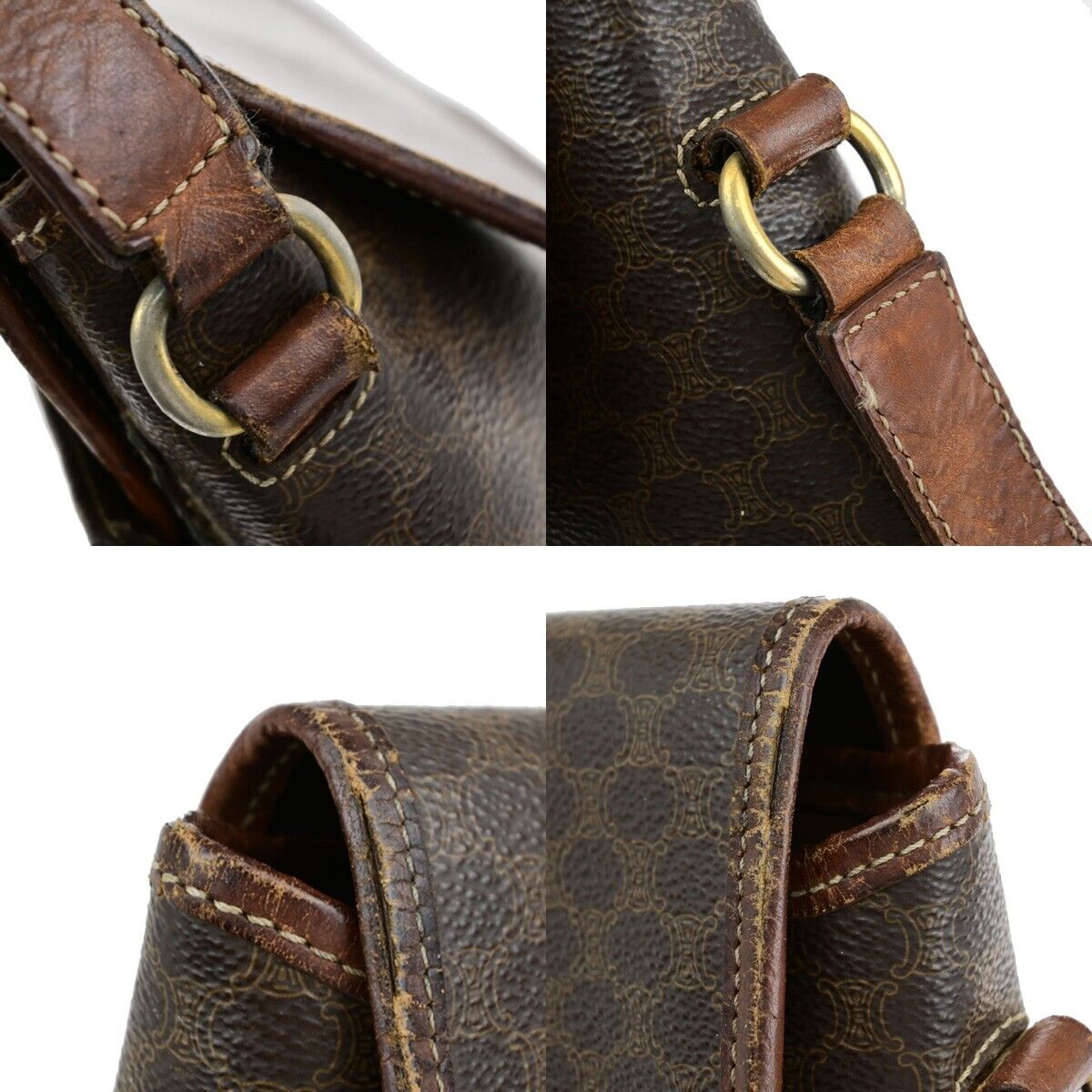 CELINE Logo Macadam Pattern Shoulder Bag PVC Leather Brown Italy Gold 08EB711