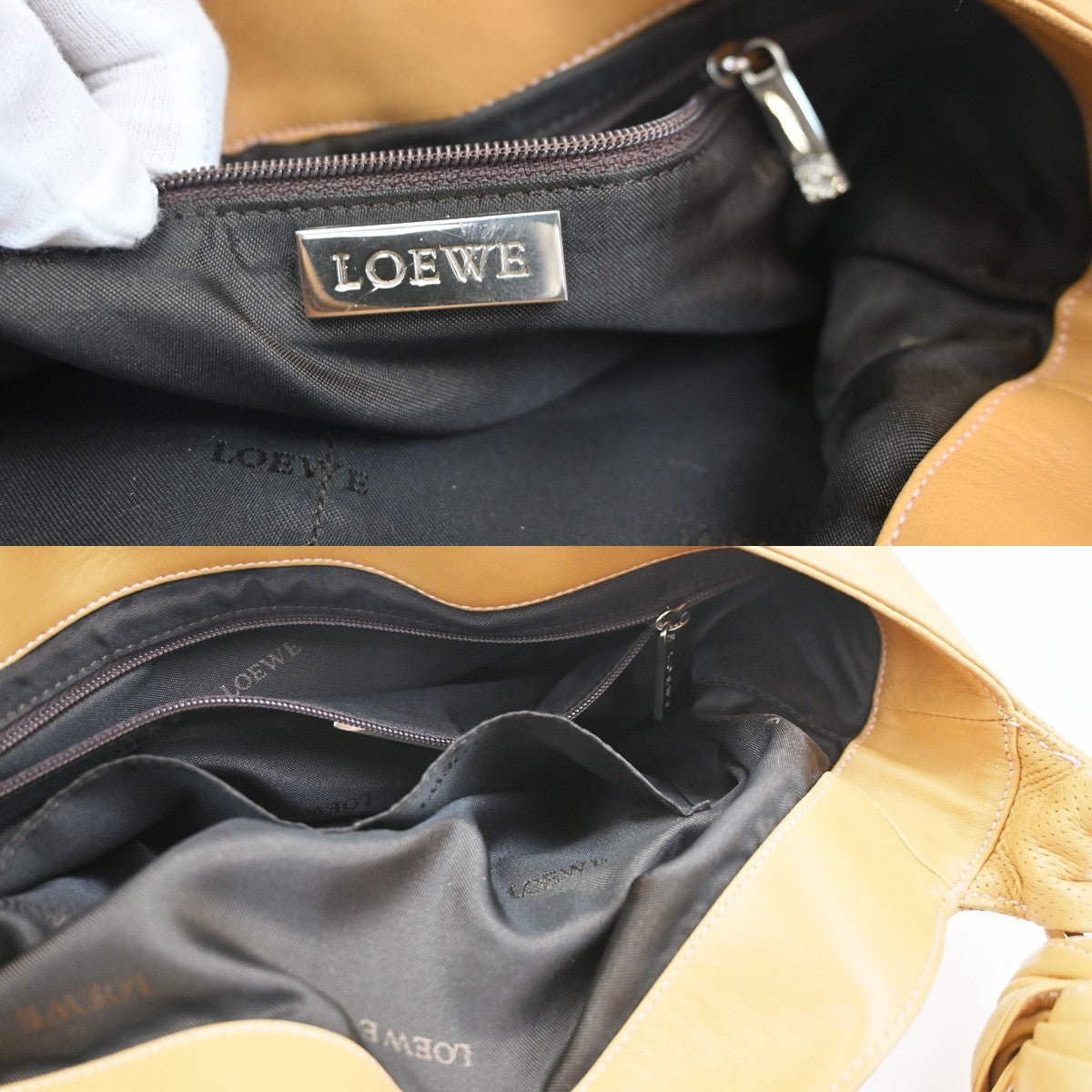 LOEWE Logo Anagram Knot Hobo Shoulder Hand Bag Leather Beige SHW Spain 73CA770