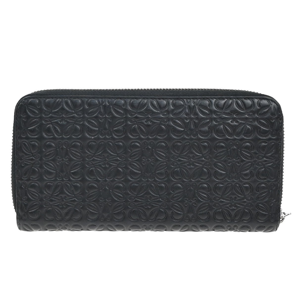 LOEWE Logo Anagram Repeat Long Zipper Wallet Embossed Leather Black 69KP047