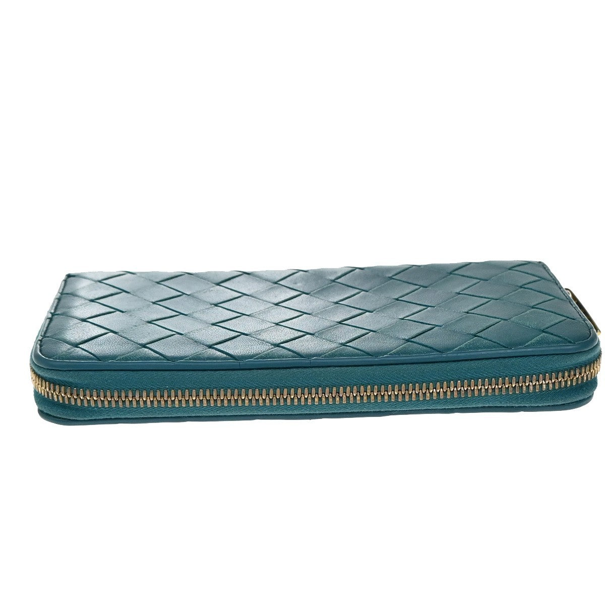 BOTTEGA VENETA Intrecciato Zipper Around Long Wallet Leather Green GHW 63KB227