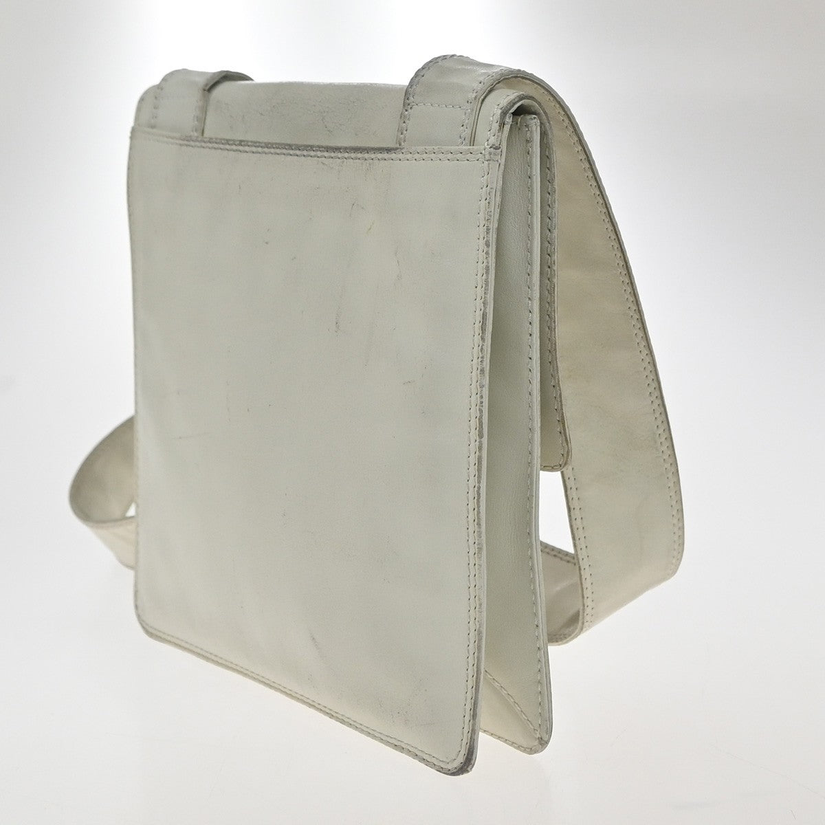 CHANEL CC Mini Crossbody Shoulder Bag Leather White Vintage 83RF757
