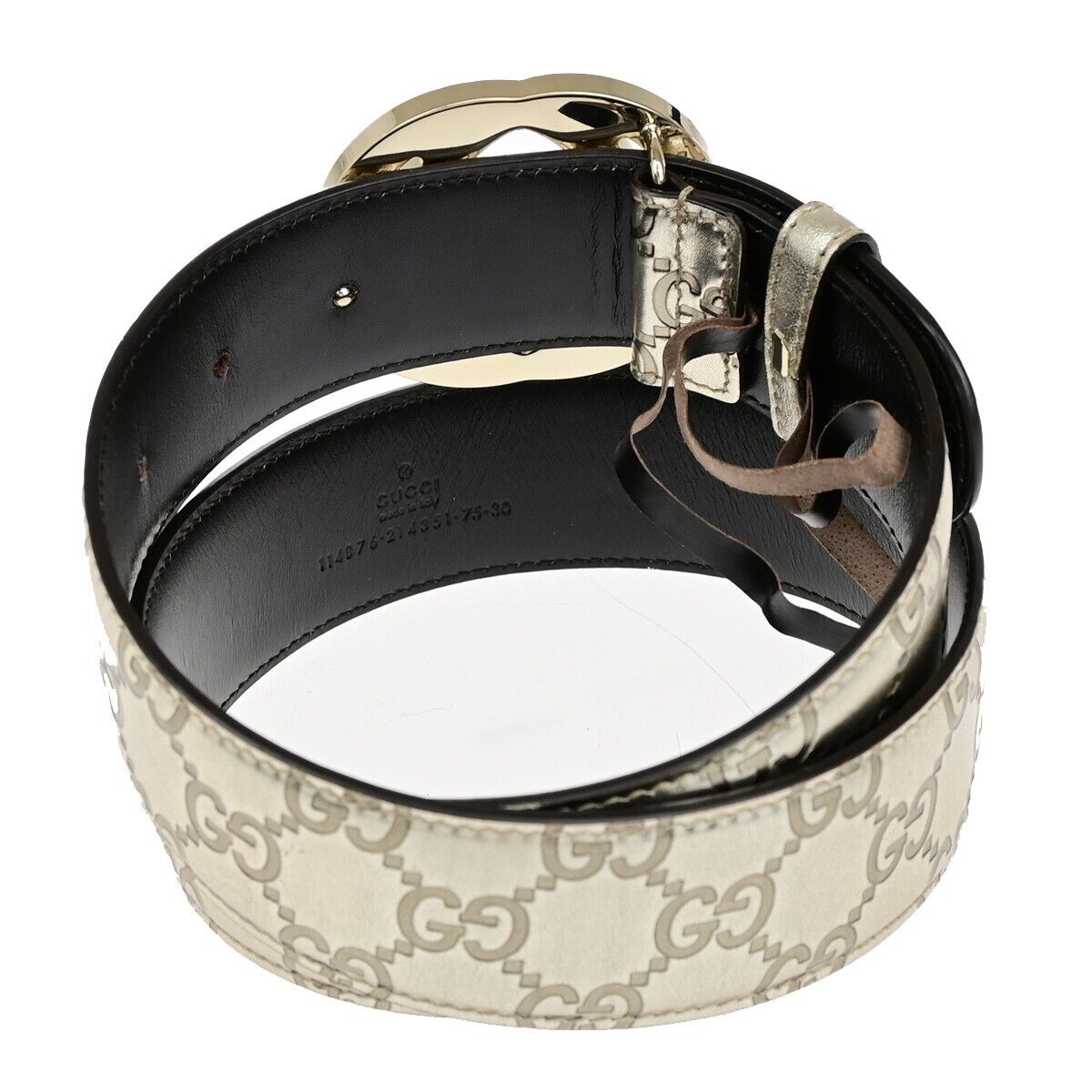 GUCCI GG Logo Interlocking Guccissima Belt 75/30 Leather Silver Italy 36EB415