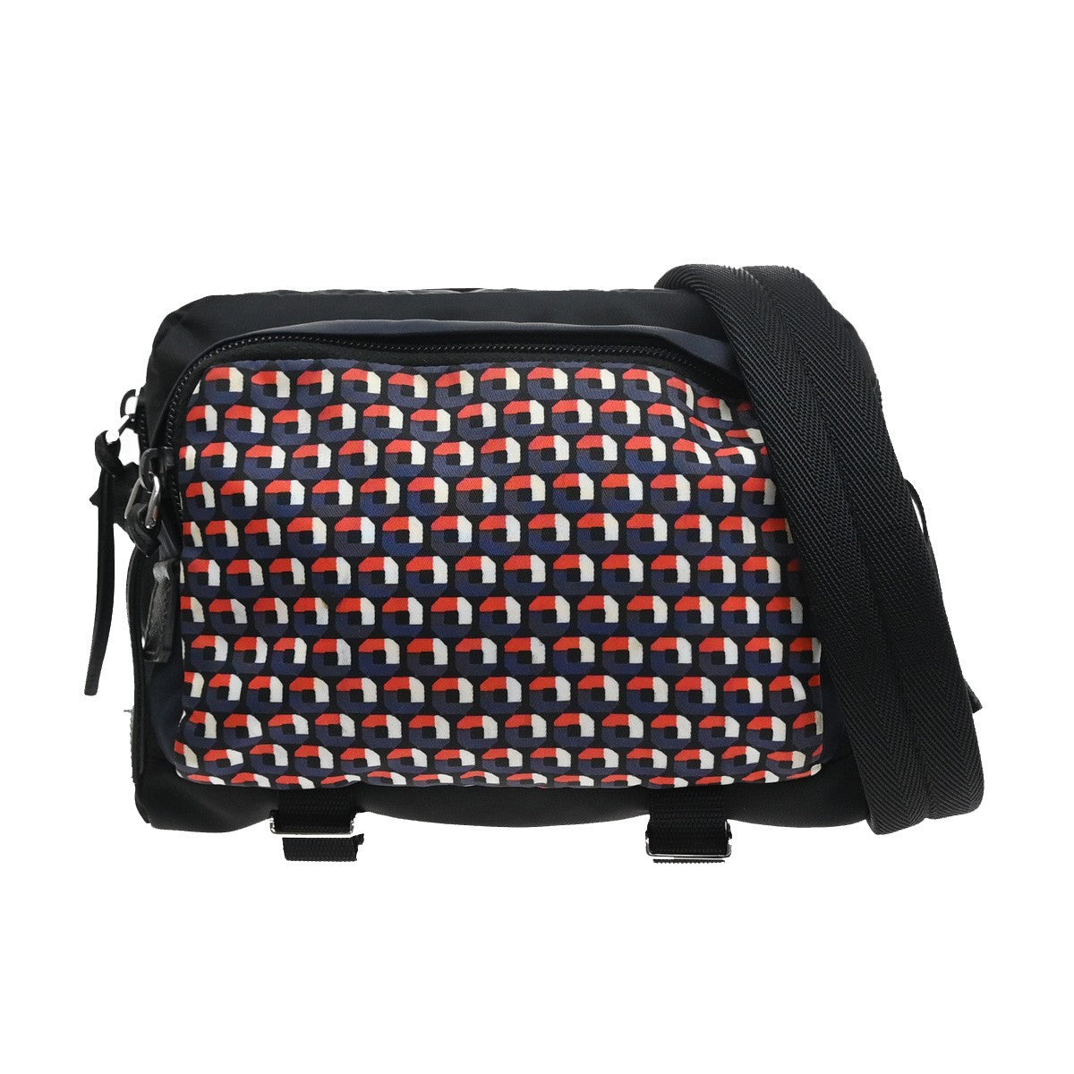 PRADA Logo Shoulder Hand Bag Nylon Leather Black Red Blue SHW Italy 70MA574