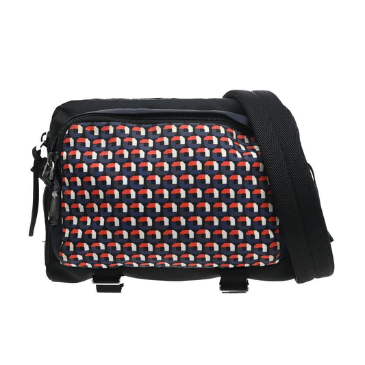 PRADA Logo Shoulder Hand Bag Nylon Leather Black Red Blue SHW Italy 70MA574