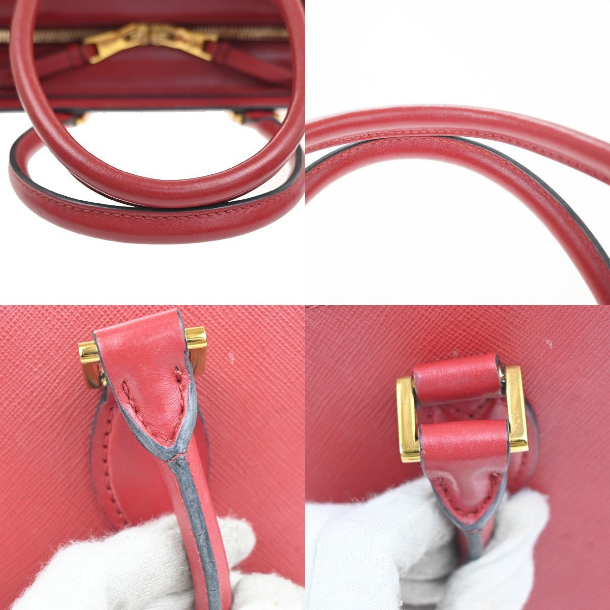 PRADA Galleria Logo 2way Shoulder Hand Bag Saffiano Leather Red GHW 11KC716